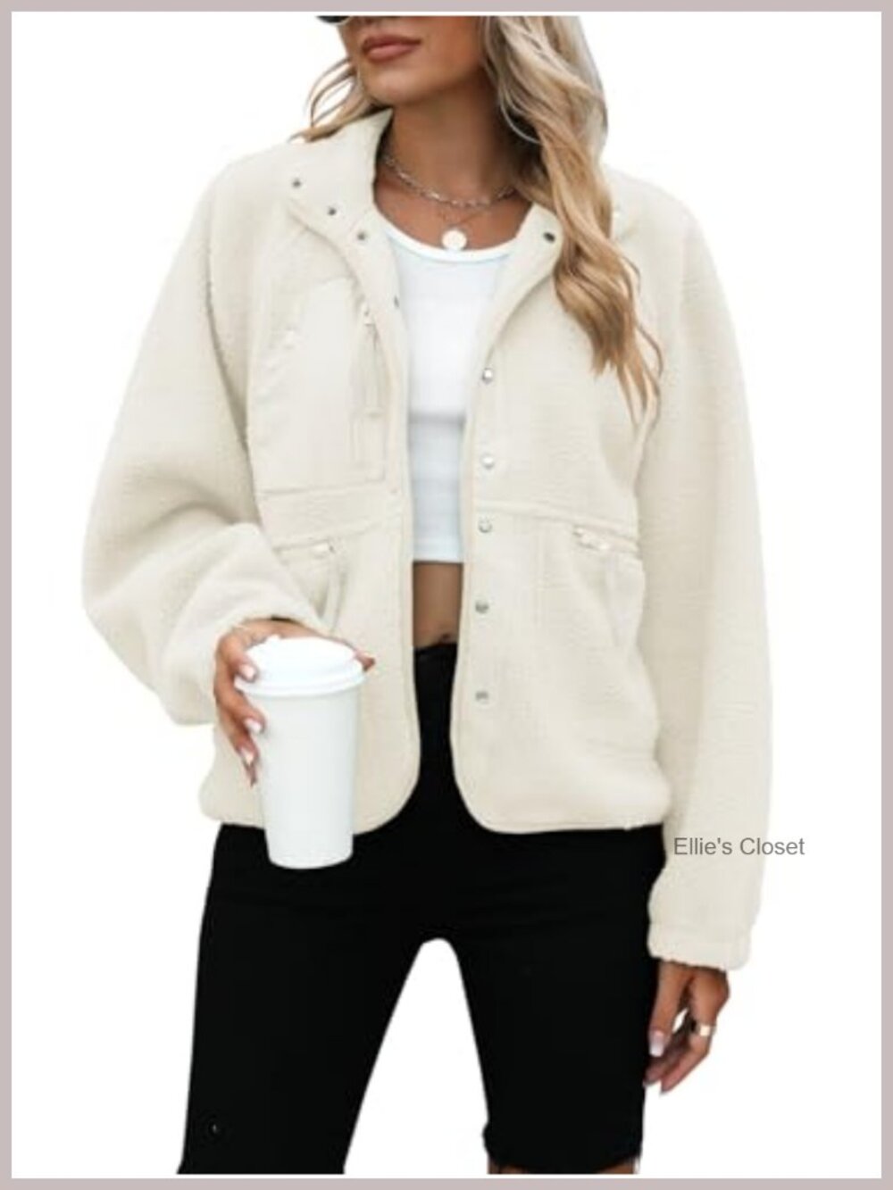 Women's Fleece Button Up Sherpa Jacket Fuzzy Cropped Coat